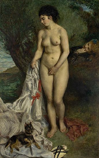 Pierre-Auguste Renoir Bather with a Griffon Dog  Lise on the Bank of the Seine